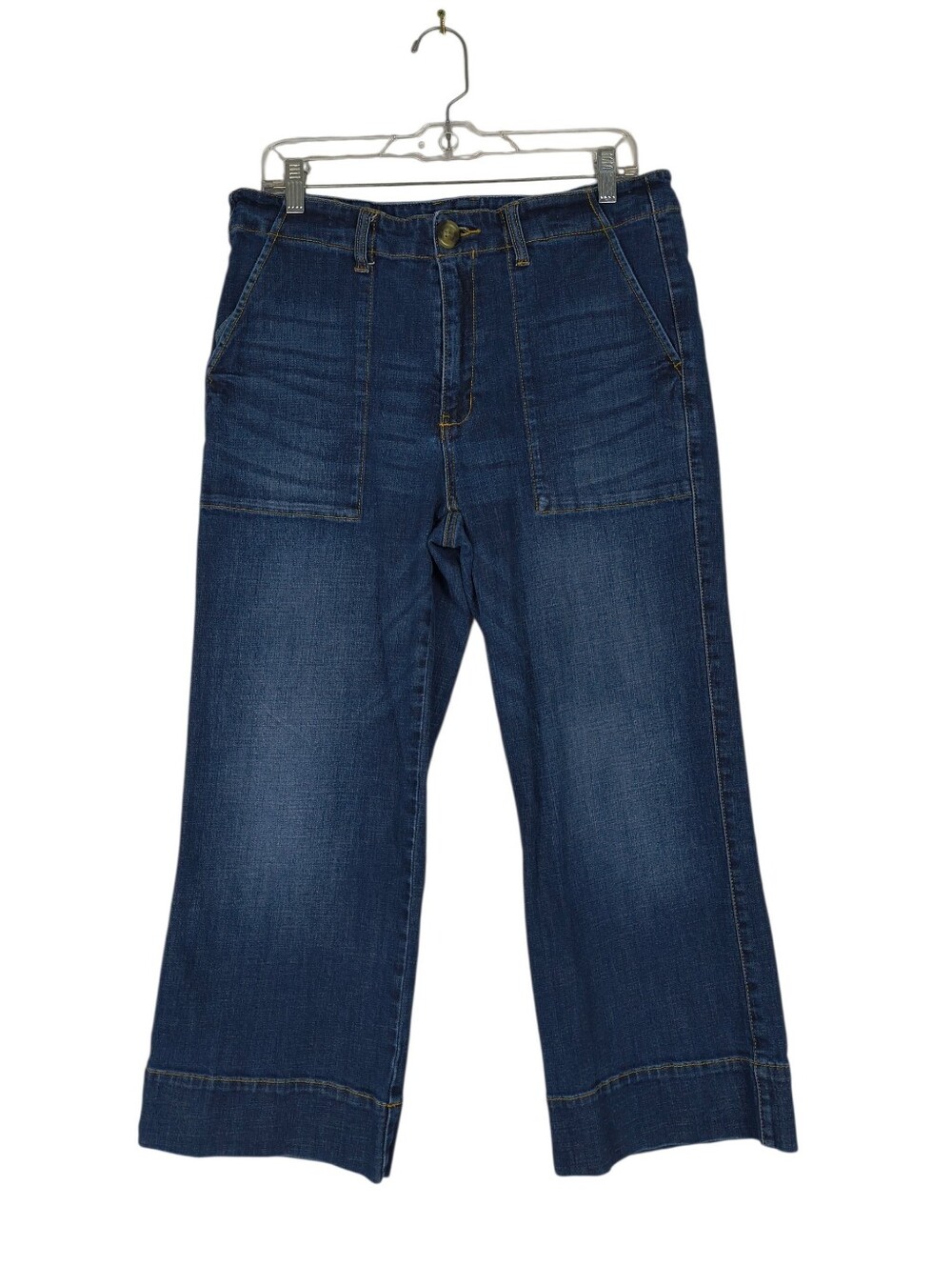 Cabi Lido Crop Jeans Women's 12 Blue Denim Wide Leg Pockets Stretch Mid Rise